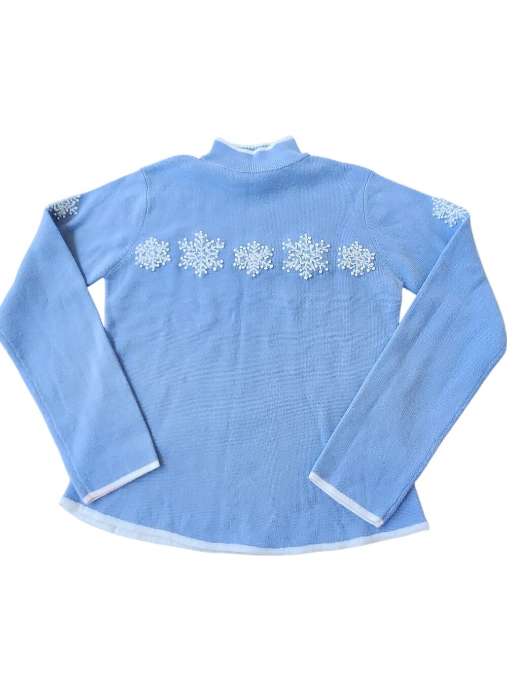 Obermeyer Vintage Signature Blue Snowflake Ski Sweater Wool Blend Sz. S